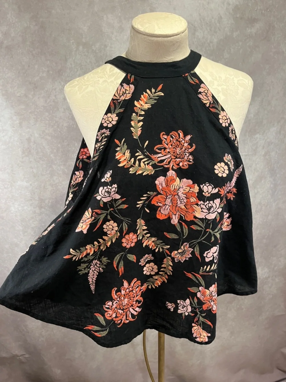 Free People Emily Black Floral Halter Women's Top size medium - Picture 6 of 9